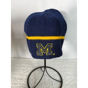 Michigan Wolverines Navy Blue Knit Beanie Hat with Yellow Stripe & M Logo